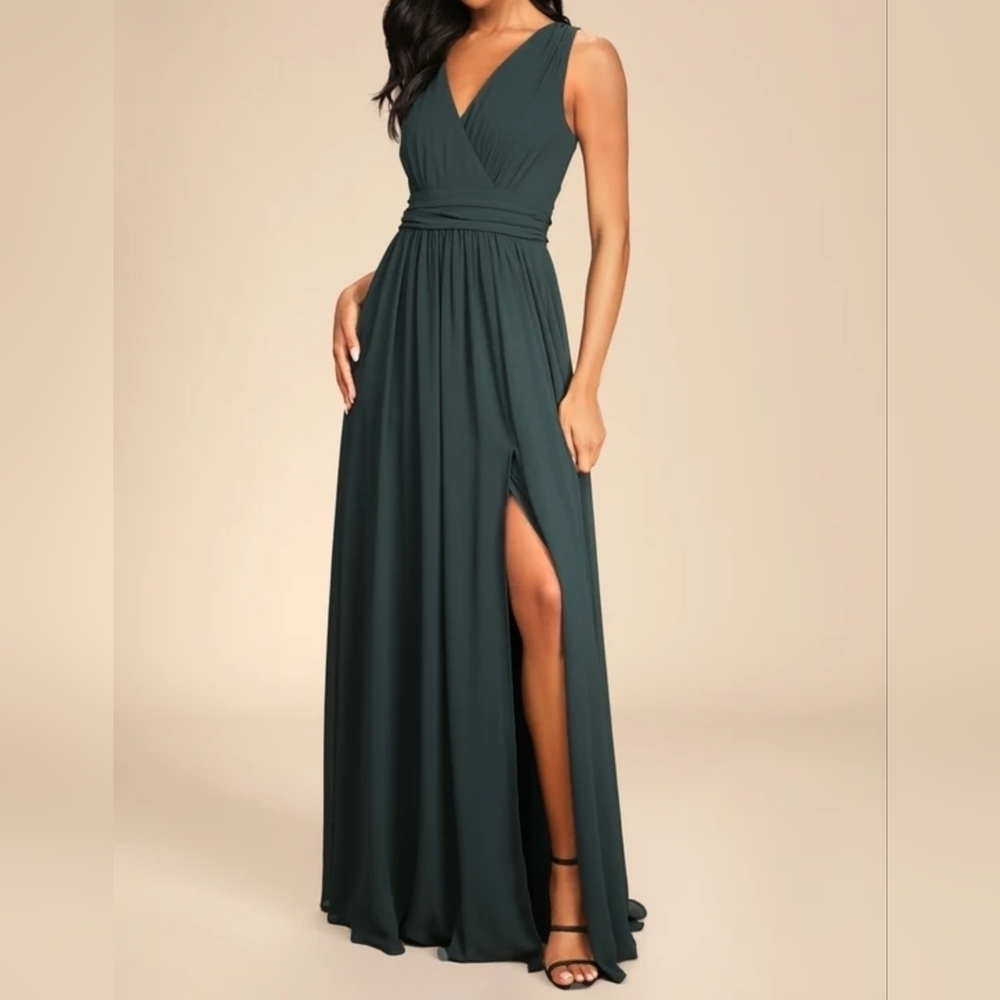 Lulus Women's Thoughts of Hue Sleeveless Emerald Green Surplice Maxi Dress